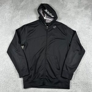 Fox Racing Jacket Mens Large Black Hoodie Full Zip Lined Hood Motocross BMX
